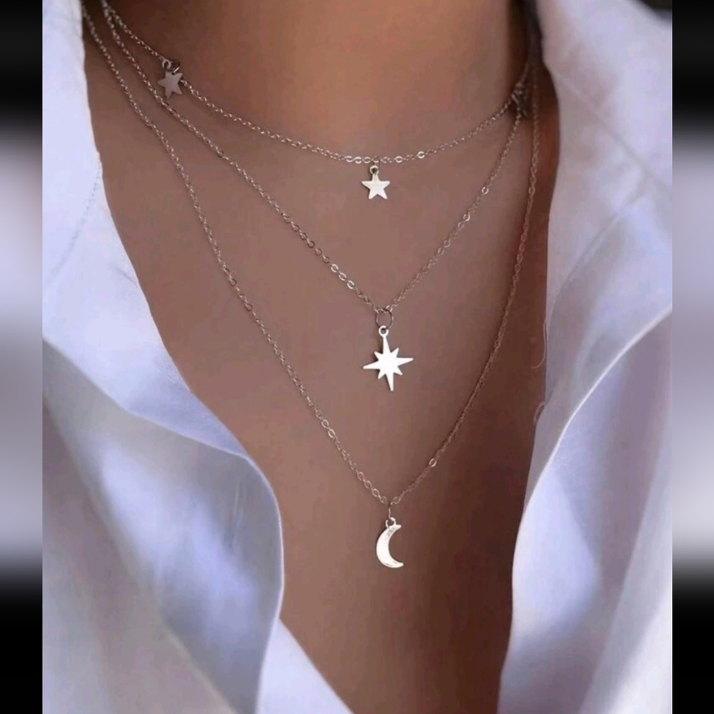 1 pc Moon & Stars 3 Layer Necklace